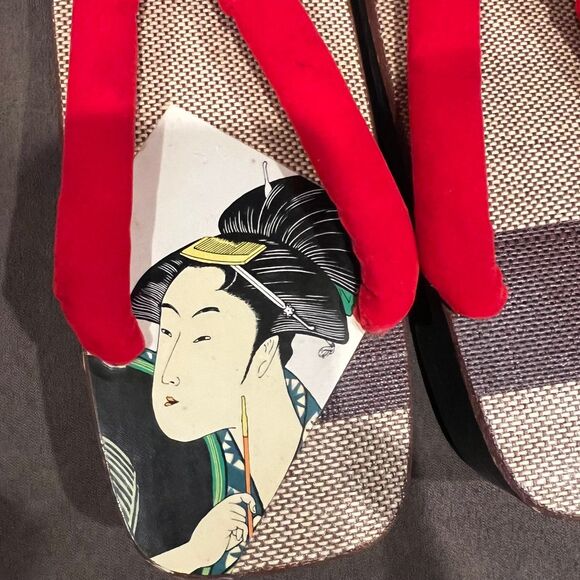 Japanese Wooden Clogs Sandals Slippers Size 7W - Picture 4 of 6